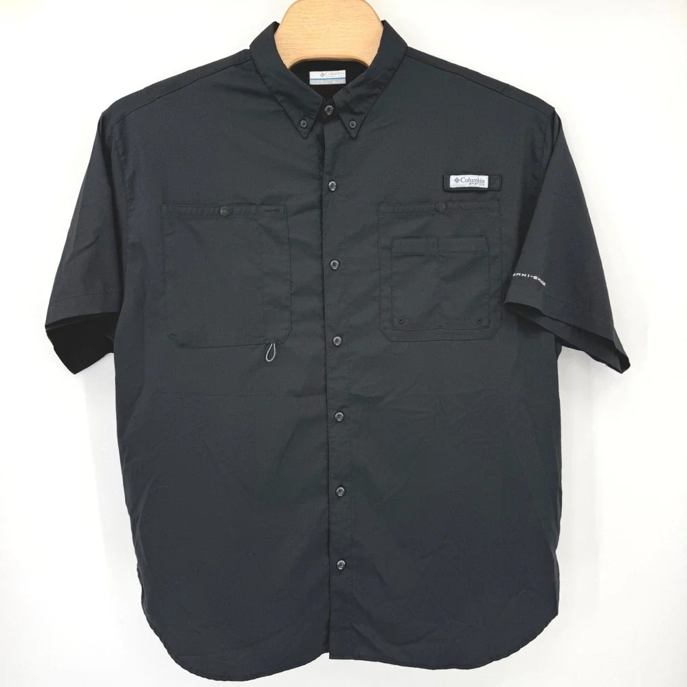 Columbia Fishing Shirt Men XXL Black Silver Ridge Lite PFG XM7101 Ripstop Short